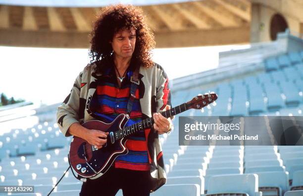Brian May of Queen during a sound check, Seville, Spain, 1991.