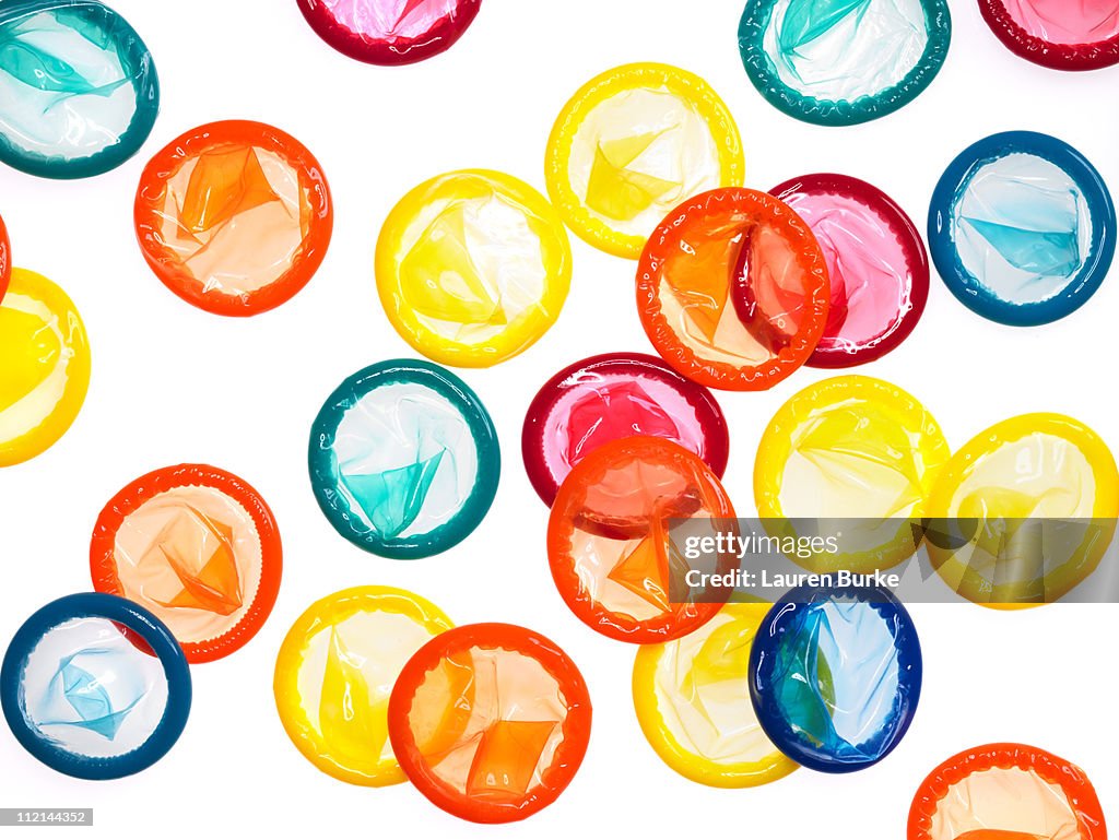 Mulitcolored condoms backlit