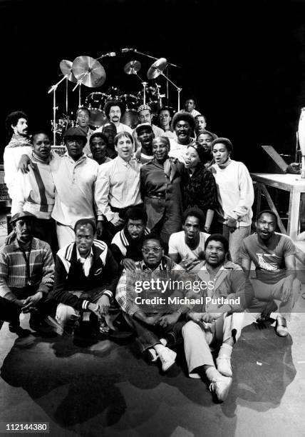 Ladysmith Black Mambazo, group portrait with Paul Simon, London, 1987.