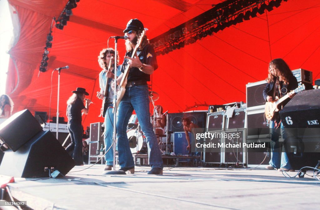 Lynyrd Skynyrd perform on stage at Knebworth, 21sst August 1976
