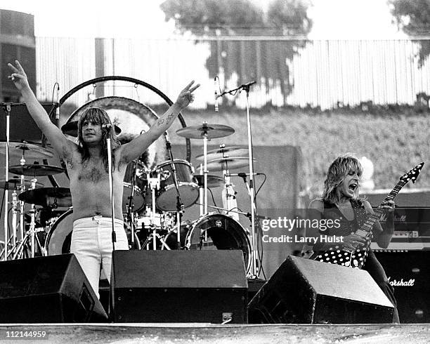 Ozzy Osbourne and Randy Rhoads performing at the Oakland Coliseum in Oakland, California on July 4, 1981.