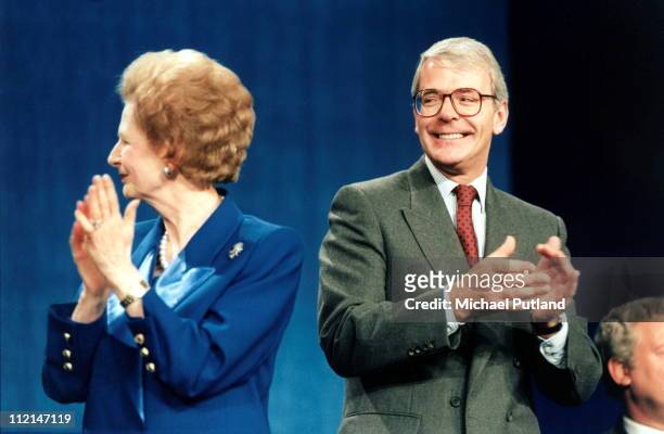 Former UK Prime Ministers Margaret Thatcher and John Major at the Conservative Party Conference during Major's time in office, 1995.