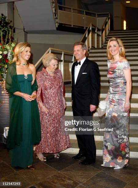 Princess Maxima, Queen Beatrix of the Netherlands, German President Christian Wulff and First Lady Bettina Wulff arrive for the performance of the...