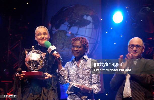 Mariza receives an award from Rita Ray and Michael Nyman at Radio 3 World Music Awards Concert, Ocean, Hackney, London, 24 March 2003.