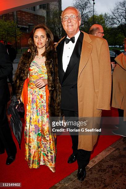 Prince Eduard von Anhalt and wife Corinna von Anhalt arrive for the performance of the Dutch Royal Concert Orchestra at the Berlin Philharmonic on...