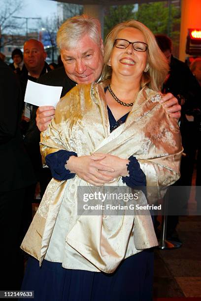 Michael Sommer, head of the German Federation of Labour Unions and wife Ulrike arrive for the performance of the Dutch Royal Concert Orchestra at the...