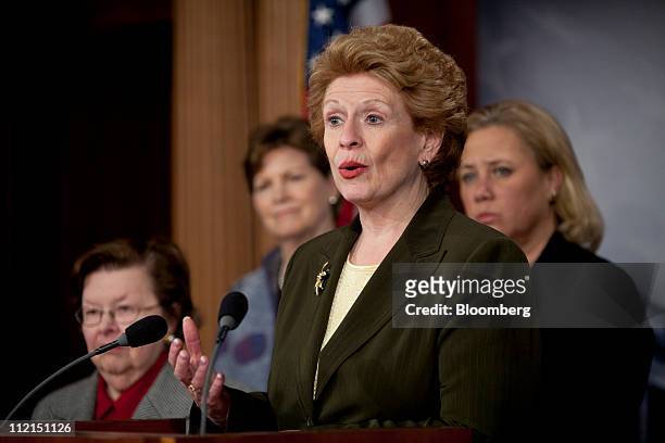 Senator Debbie Stabenow, a Democrat from Michigan, speaks at a news conference on federal funding for Planned Parenthood at the U.S. Capitol in...