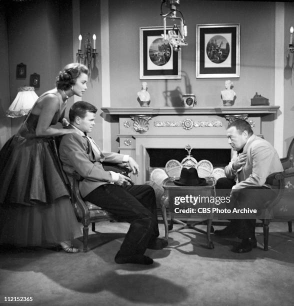 Production of 'Casino Royale' featuring Linda Christian as Valerie Mathis, Barry Nelson as James Bond and Peter Lorre as Le Chiffre. Image dated...