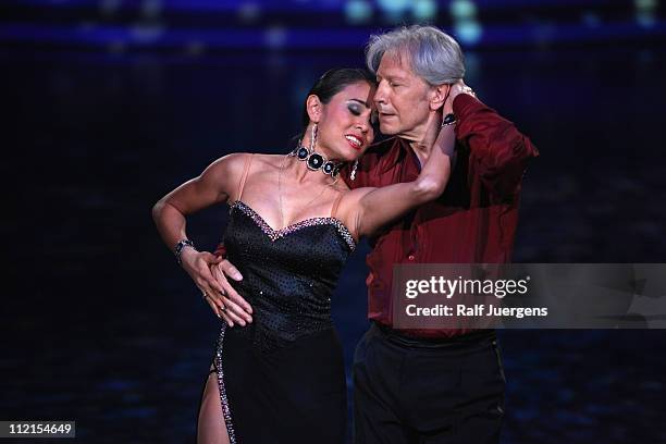 Nina Uszkureit and Bernd Herzsprung perform during the 'Let's Dance' TV show at Coloneum on April 13, 2011 in Cologne, Germany.