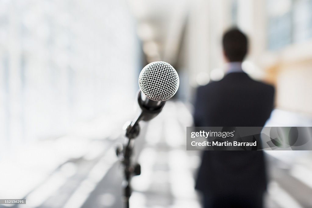 Close up of microphone in office