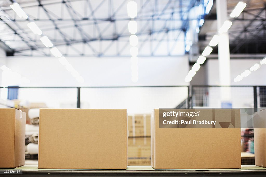 Boxes in row in shipping area