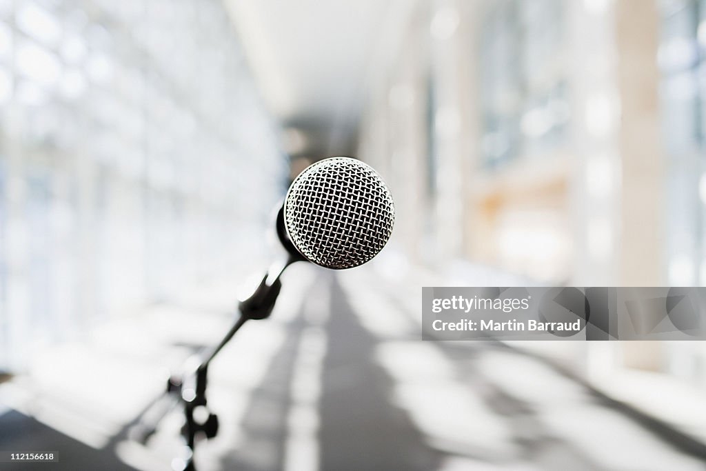 Close up of microphone in office