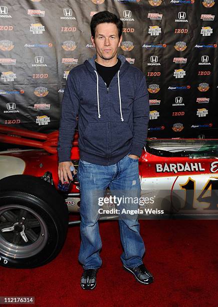 Actor Mark Wahlberg arrives at the IZOD IndyCar Series party to celebrate the 100th anniversary of the Indianapolis 500 at The Colony on April 13,...