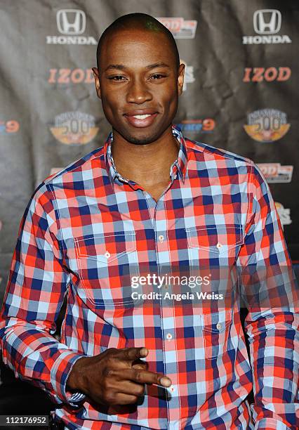 Actor Actor Robbie Jones arrives at the IZOD IndyCar Series party to celebrate the 100th anniversary of the Indianapolis 500 at The Colony on April...