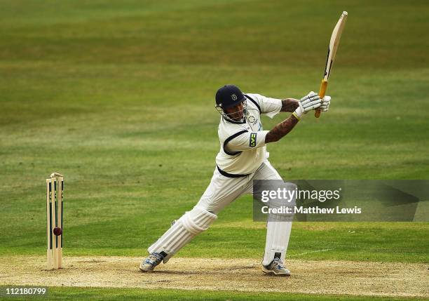 Nic Pothas of Hampshire looks on, after he is bowled by Charlie Shreck of Nottinghamshire during the LV County Championship Division One match...