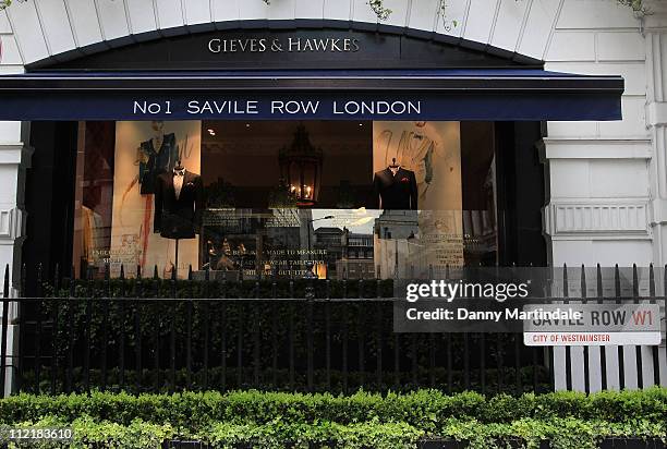 General view of Gieves and Hawkes in Savile Row where Prince William's suit will come from on April 14, 2011 in London, England.