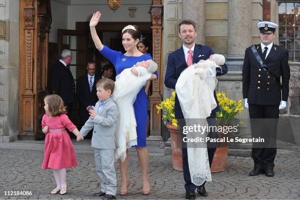 Crown Princess Mary and Crown Prince Frederik of Denmark pose after the christening of their twins Prince Vincent and Princess Josephine at Holmens...