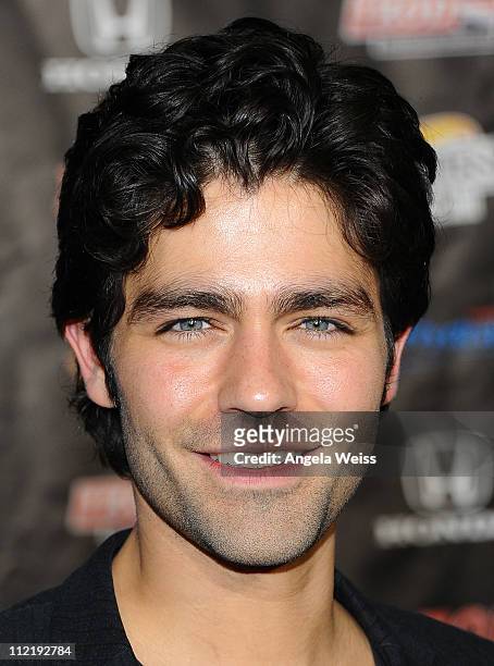 Actor Adrien Grenier arrives at the IZOD IndyCar Series party to celebrate the 100th anniversary of the Indianapolis 500 at The Colony on April 13,...