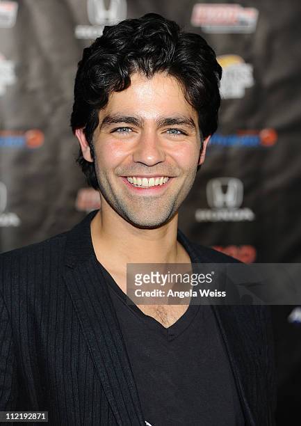 Actor Adrien Grenier arrives at the IZOD IndyCar Series party to celebrate the 100th anniversary of the Indianapolis 500 at The Colony on April 13,...