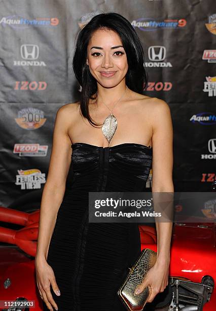 Actress Aimee Garcia arrives at the IZOD IndyCar Series party to celebrate the 100th anniversary of the Indianapolis 500 at The Colony on April 13,...