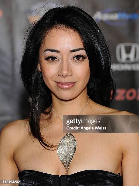 Actress Aimee Garcia arrives at the IZOD IndyCar Series party to celebrate the 100th anniversary of the Indianapolis 500 at The Colony on April 13,...