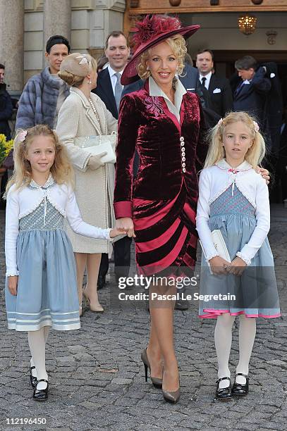 Princess Camilla of Bourbon Two Sicilies poses with her daughters after the christening of Crown Prince Frederik of Denmark's twins Prince Vincent...