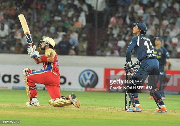 Royal Challengers Bangalore player Virat Kohli plays a shot during the IPL twenty 20 match between Deccan Chargers and Royal Challengers Bangalore at...