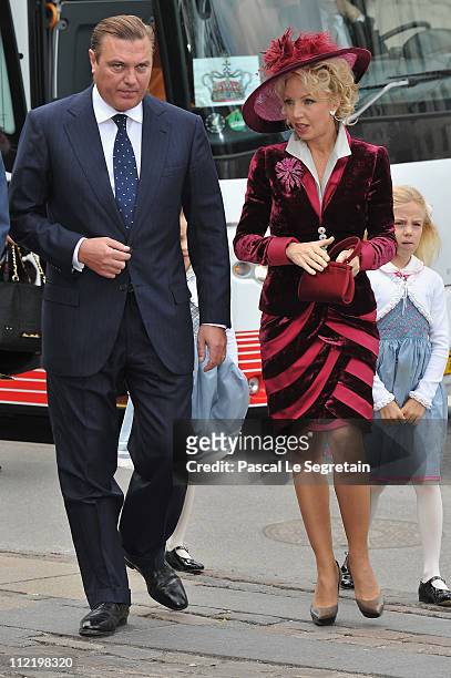 Prince Charles of Bourbon Two Sicilies and Princess Camilla of Bourbon Two Sicilies arrive to attend the christening of Crown Prince Frederik of...