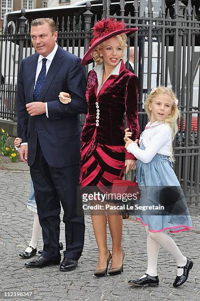 Prince Charles of Bourbon Two Sicilies and Princess Camilla of Bourbon Two Sicilies arrives with her daughters to attend the christening of Crown...