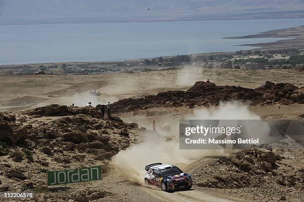 Sebastien Loeb of France and Daniel Elena of Monaco compete in their Citroen Total WRT Citroen DS3 WRC during the Shakedown of the WRC Rally Jordan...