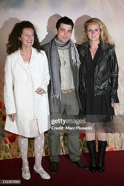 Anne Jousset , Aurore Auteuil and her husband Jimmy attend the 'La Fille du Puisatier' Paris Premiere at Cinema Gaumont Marignan on April 14, 2011 in...