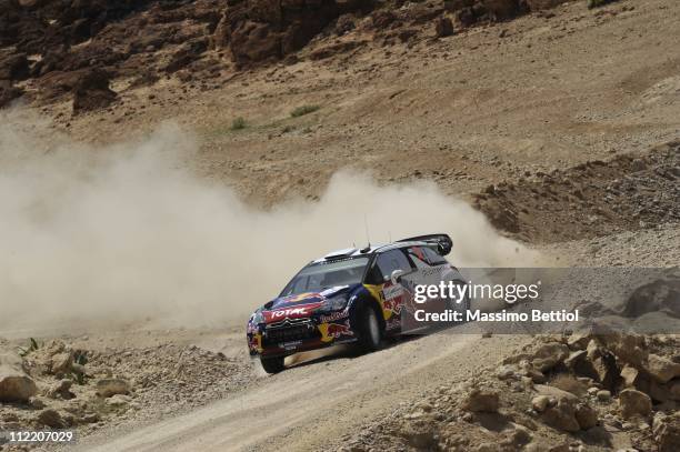 Sebastien Loeb of France and Daniel Elena of Monaco compete in their Citroen Total WRT Citroen DS3 WRC during the Shakedown of the WRC Rally Jordan...