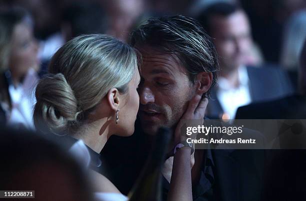 Sven Hannawald and girlfriend Alena Gerber attend the Success for Future Award 2011 awards ceremony at Bayerischer Hof on April 14, 2011 in Munich,...