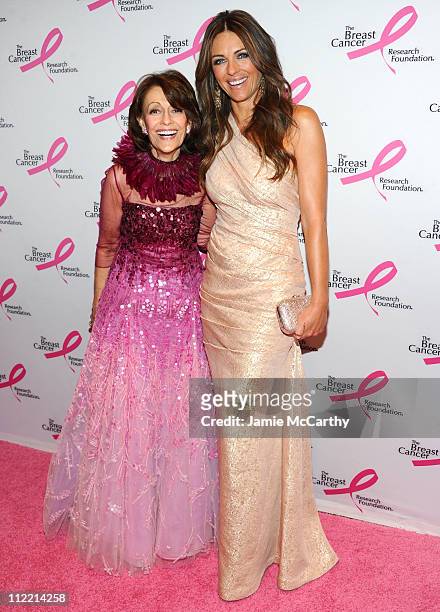 Evelyn Lauder and Elizabeth Hurley arrive to the 2011 Breast Cancer Research Foundation's Hot Pink Party at The Waldorf=Astoria on April 14, 2011 in...