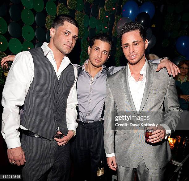 Frankie Gotti Agnello, John Gotti Agnello, Carmine Gotti Agnello attend Frank Gotti's 21st birthday celebration at Greenhouse on April 13, 2011 in...