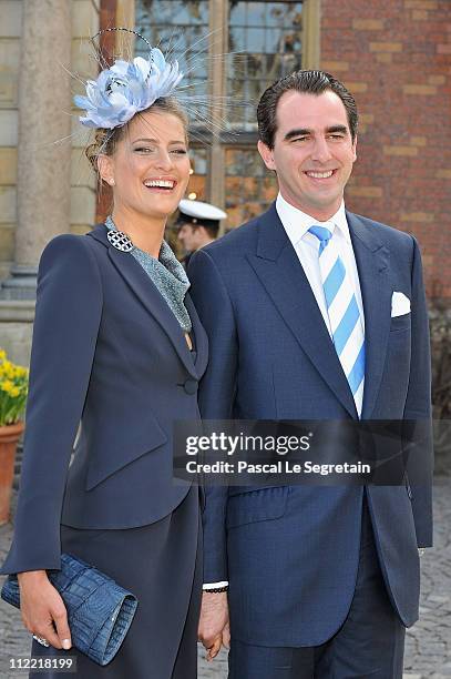 Princess Tatiana of Greece and Prince Nikolaos of Greece arrive to attend the christening of Crown Prince Frederik of Denmark's twins at Holmens...