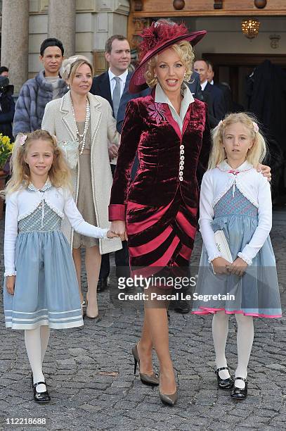 Princess Camilla of Bourbon Two Sicilies poses with her daughters after the christening of Crown Prince Frederik of Denmark's twins Prince Vincent...