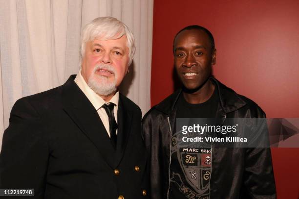 Paul Watson and actor Don Cheadle attend Paul Watson Shares His Stories For Sea Shepherd Conservation Society From The Series "Whale Wars" at Green...