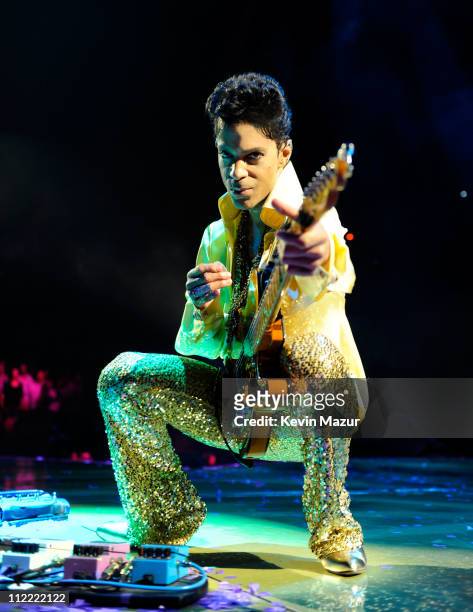 Prince performs during his "Welcome 2 America" tour at The Forum on April 14, 2011 in Inglewood, California.