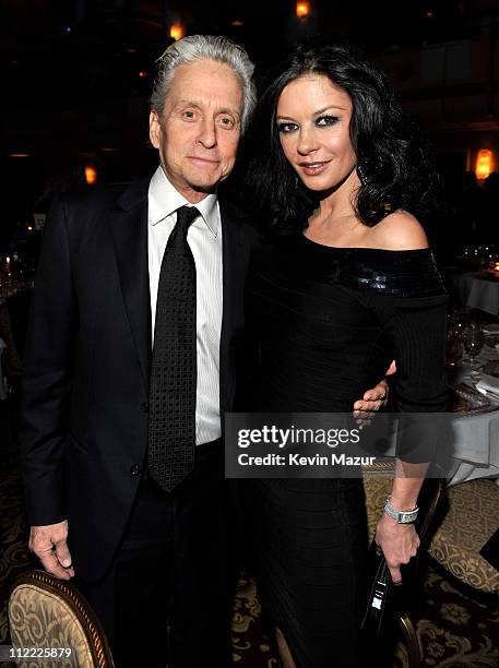 Michael Douglas and Catherine Zeta-Jones attends a dinner for the 26th annual Rock and Roll Hall of Fame Induction Ceremony at The Waldorf=Astoria on...