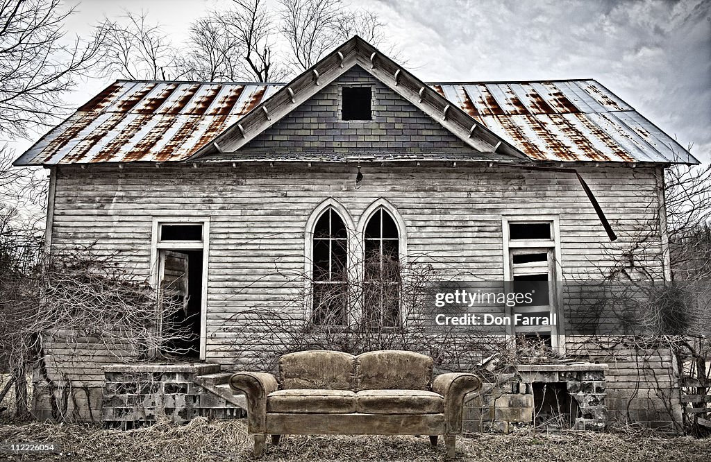 Gothic Building with Old Couch