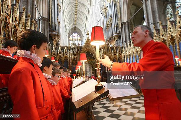 Organist and Master of the Choristers James O'Donnell conducts April 15 the Choir of Westminster Abbey, who will sing at the Royal Wedding. Britain's...