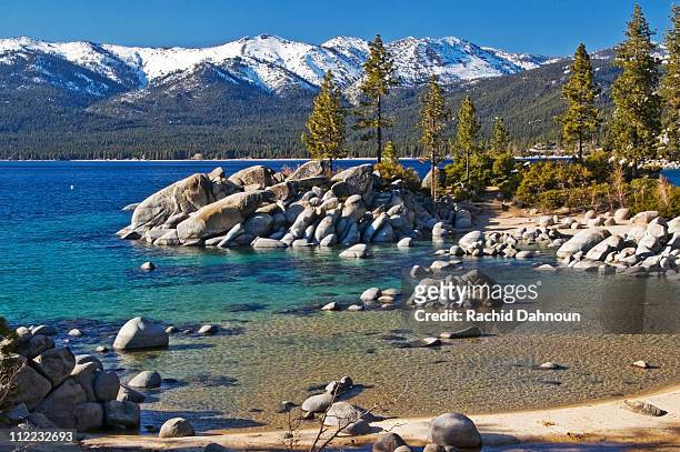 divers cove at sand harbor on the east shore of lake tahoe in the summer, nv - lake tahoe stock pictures, royalty-free photos & images