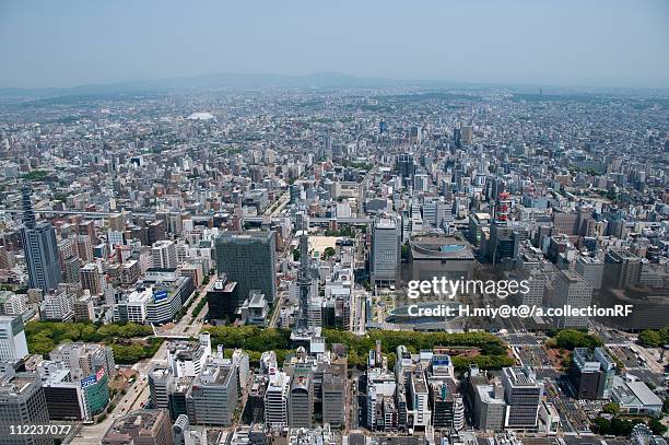 nagoya television tower and oasis 21, aerial view - prefectura de aichi fotografías e imágenes de stock