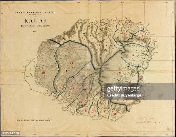 Map of the Island of Kauai, Hawaii, 1903. Illustration by Walter E. Wall.