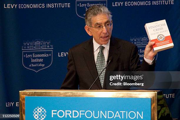 Phil Angelides, chairman of the Federal Crisis Inquiry Commission, speaks at the Levy Economics Institute conference in New York, U.S., on Thursday,...