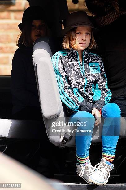 Grace Anne Matthews and Stella Busina Matthews leave a Tribeca hotel on April 15, 2011 in New York City.