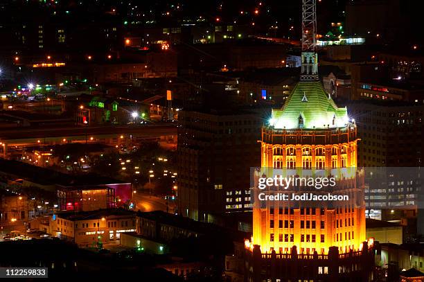 san antonio texas city night aerial - san antonio street stock pictures, royalty-free photos & images