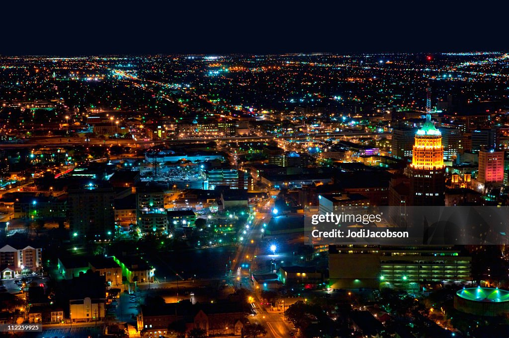 San Antonio Texas City night Aerial