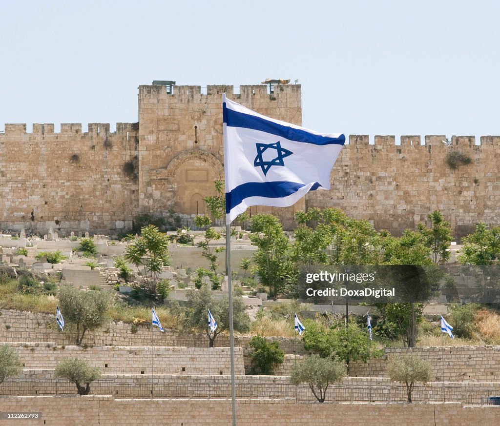 Israeli Flag and Jerusalem Wall